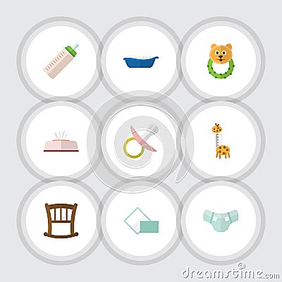 Flat Icon Kid Set Of Napkin, Bathtub, Tissue And Other Vector Objects. Also Includes Bed, Infant, Bathing Elements. Vector Illustration