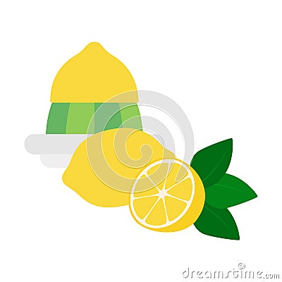 Flat icon lemon squeezer with whole lemon and half of lemon Vector Illustration