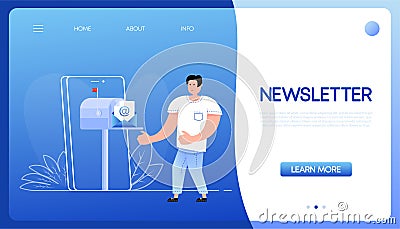Flat icon with newsletter people post box for marketing design. Isolated vector illustration. Vector Illustration