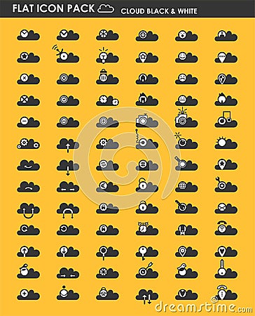 Flat icon pack cloud black and white Vector Illustration