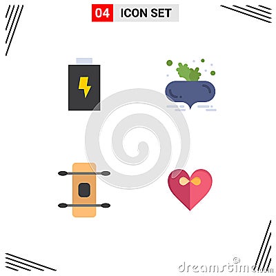 Flat Icon Pack of 4 Universal Symbols of battery, sport, beet with leaves, healthy diet, gift Vector Illustration