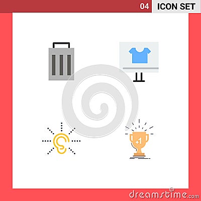 Flat Icon Pack of 4 Universal Symbols of delete, awareness, user, buy, hear Vector Illustration
