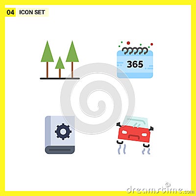 Flat Icon Pack of 4 Universal Symbols of forest, help, all, year, service Vector Illustration