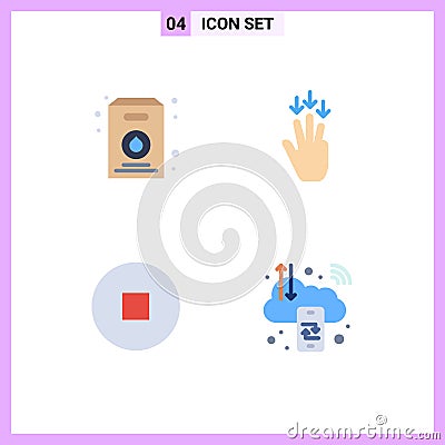 Flat Icon Pack of 4 Universal Symbols of milk, business, finger, gestures, computing Vector Illustration