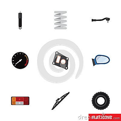 Flat Icon Parts Set Of Gasket, Windshield, Auto Component And Other Vector Objects. Also Includes Packing, Auto Vector Illustration