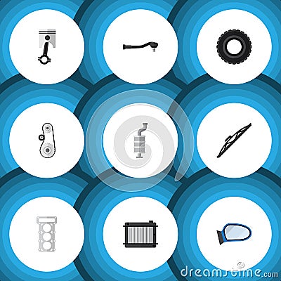 Flat Icon Parts Set Of Input Technology, Cambelt, Packing And Other Vector Objects. Also Includes Wing, Wheel, Cambelt Vector Illustration