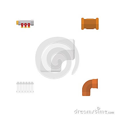 Flat Icon Pipeline Set Of Iron, Radiator, Pipework And Other Vector Objects. Also Includes Iron, Radiator, Plastic Vector Illustration