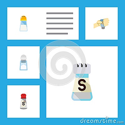 Flat Icon Salt Set Of Sodium, Saltshaker, Spicy And Other Vector Objects. Also Includes Condiment, Pour, Saltshaker Vector Illustration