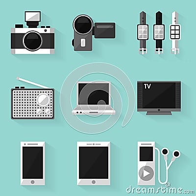 Flat icon set. Device. White style Vector Illustration