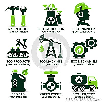 Flat icon set for green eco production Vector Illustration