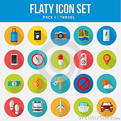 Flat Icon Set pack travel Vector Illustration