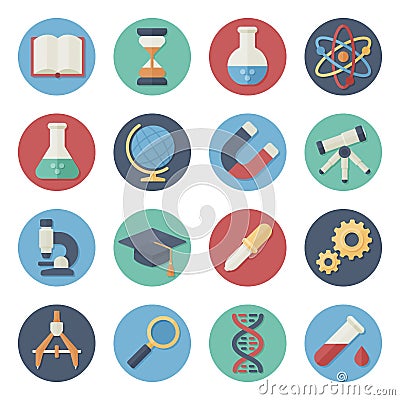 Flat icon set of scientific tools Vector Illustration