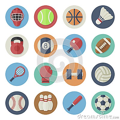 Flat icon set of sport equipment Vector Illustration