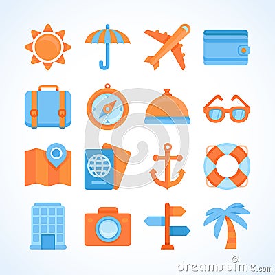 Flat Icon Set Of Travel Symbols Stock Vector - Image: 40440008