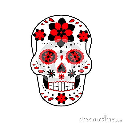 Skull illustration. Day of the Dead. Skull with flowers. Skull Cartoon Illustration