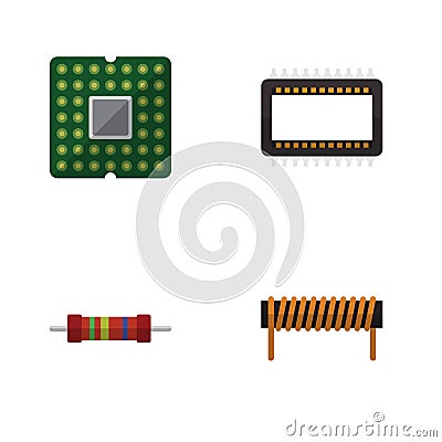 Flat Icon Technology Set Of Bobbin, Resistance, Unit And Other Vector Objects. Also Includes Copper, Coil, Unit Elements Vector Illustration
