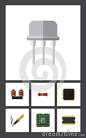 Flat Icon Technology Set Of Coil Copper, Cpu, Microprocessor And Other Vector Objects. Also Includes Resist, Processor Vector Illustration