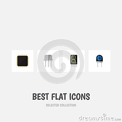 Flat Icon Technology Set Of Cpu, Resist, Transducer And Other Vector Objects. Also Includes Cpu, Motherboard Vector Illustration