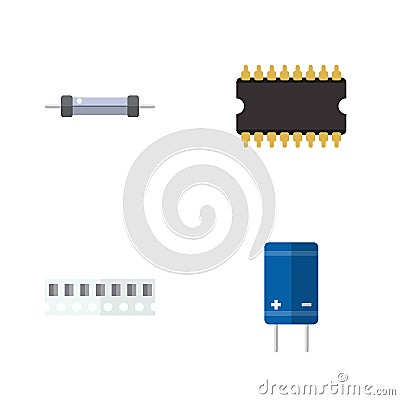 Flat Icon Technology Set Of Memory, Transistor, Resistor And Other Vector Objects. Also Includes Resistance, Set Vector Illustration