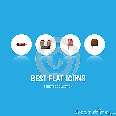 Flat Icon Technology Set Of Triode, Recipient, Resistance And Other Vector Objects. Also Includes Resistor, Triode Vector Illustration