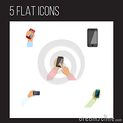 Flat Icon Touchscreen Set Of Smartphone, Keep Phone, Telephone And Other Vector Objects. Also Includes Phone, Holding Vector Illustration