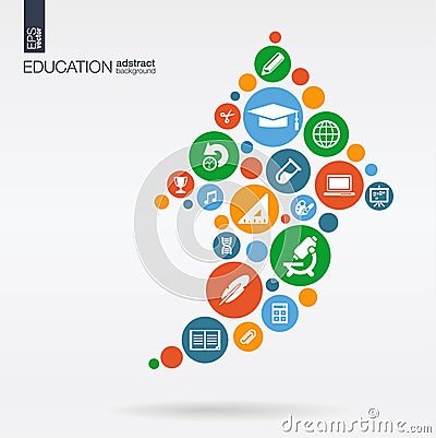 Flat icons in a arrow up shape, education, school, elearning concepts. Vector Illustration