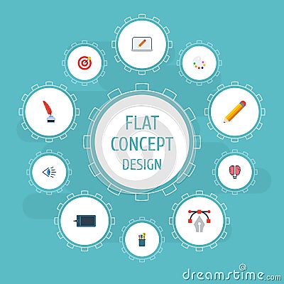 Flat Icons Artist, Arrow, Pencil And Other Vector Elements. Set Of Original Flat Icons Symbols Also Includes Goal Vector Illustration