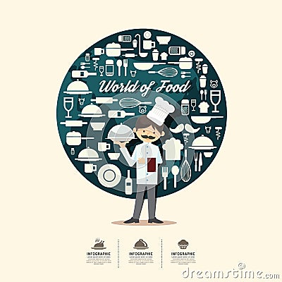 Flat Icons with chef character design infographic,cooking foods Vector Illustration