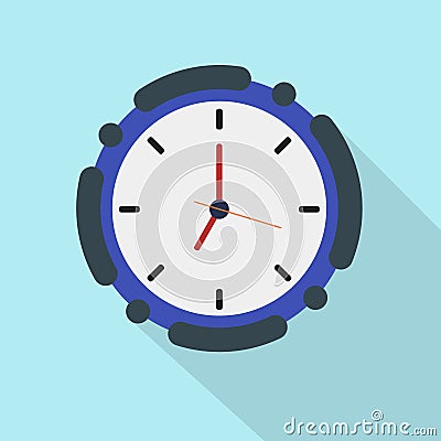 Flat icon clock on blue background Vector Illustration