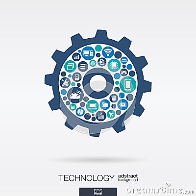 Flat icons in cogwheel shape, technology, cloud computing, digital mechanism concept Vector Illustration