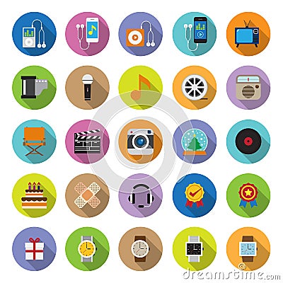 Flat icons collection with long shadow Vector Illustration