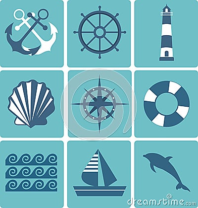 Flat icons collection. Marine set Vector Illustration