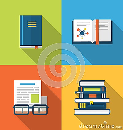 Flat icons design of handbooks, books and publish documents Vector Illustration