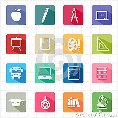 Flat icons education and white background Vector Illustration