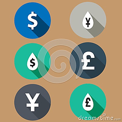 Flat icons exchange rates. Long shadows. vector Vector Illustration