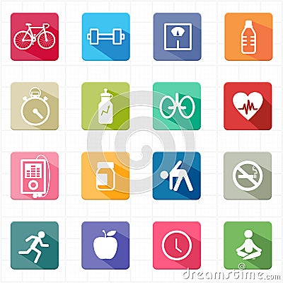 Flat icons fitness healthcare and white background Vector Illustration