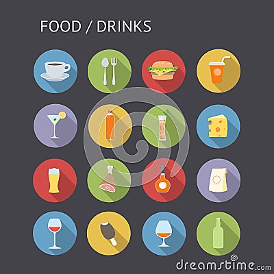 Flat Icons For Food and Drinks Vector Illustration