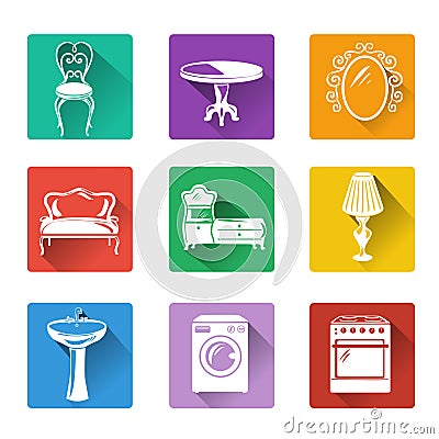 Flat icons of furniture and equipment for the home Vector Illustration