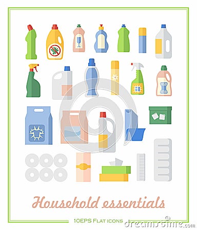 Flat icons household chemicals and paper products Vector Illustration