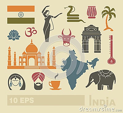 Flat icons of India Vector Illustration