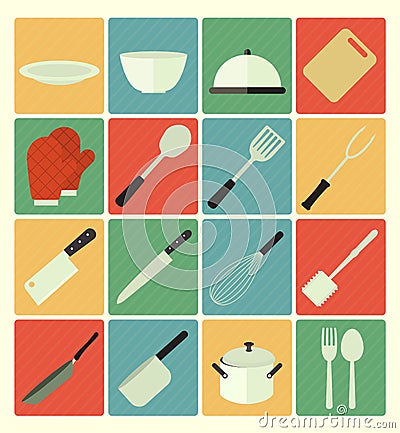 Flat icons kitchen set Vector Illustration
