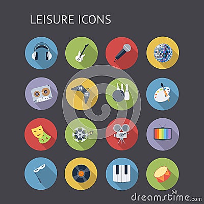 Flat Icons For Leisure Vector Illustration