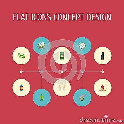 Flat Icons Muslim Woman, Decorative, Malay And Other Vector Elements. Set Of Religion Flat Icons Symbols Also Includes Vector Illustration