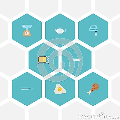 Flat Icons Omelette, Fried Poultry, Electric Stove And Other Vector Elements. Set Of Cooking Flat Icons Symbols Also Vector Illustration