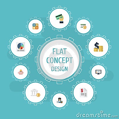 Flat Icons Pie Bar, Card, Algebra And Other Vector Elements. Set Of Recording Flat Icons Symbols Also Includes Tax, Card Vector Illustration