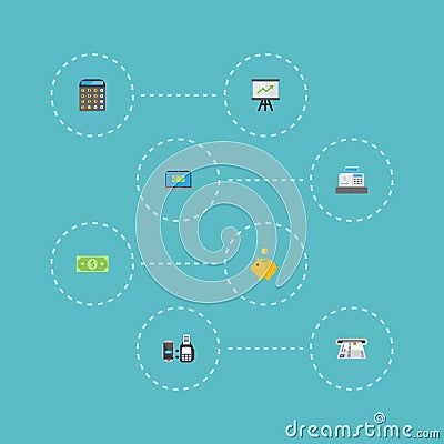 Flat Icons Remote Paying, Computer, Till And Other Vector Elements. Set Of Finance Flat Icons Symbols Also Includes Vector Illustration