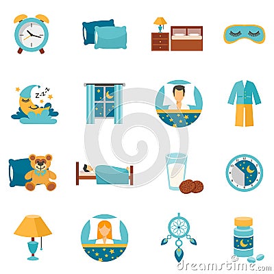 Flat Icons Sleep Time Vector Illustration