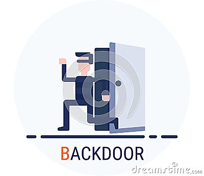 Flat Icons Style. Hacker Cyber crime attack Backdoor for web design Vector Illustration