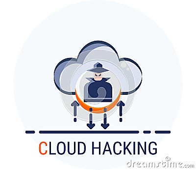Flat Icons Style. Hacker Cyber crime attack Cloud Hacking for web design Vector Illustration