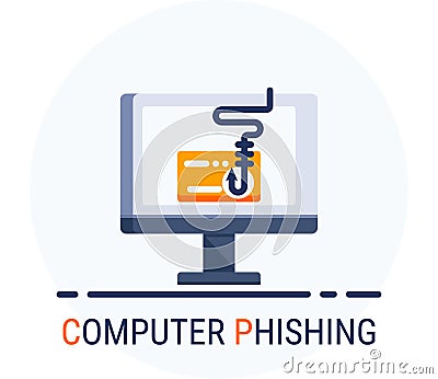 Flat Icons Style. Hacker Cyber crime attack Computer Phishing for web design Vector Illustration
